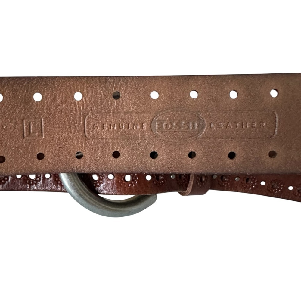Fossil Flower Tooled Leather Western Style Belt Cowgirl Size Large - Picture 8 of 11
